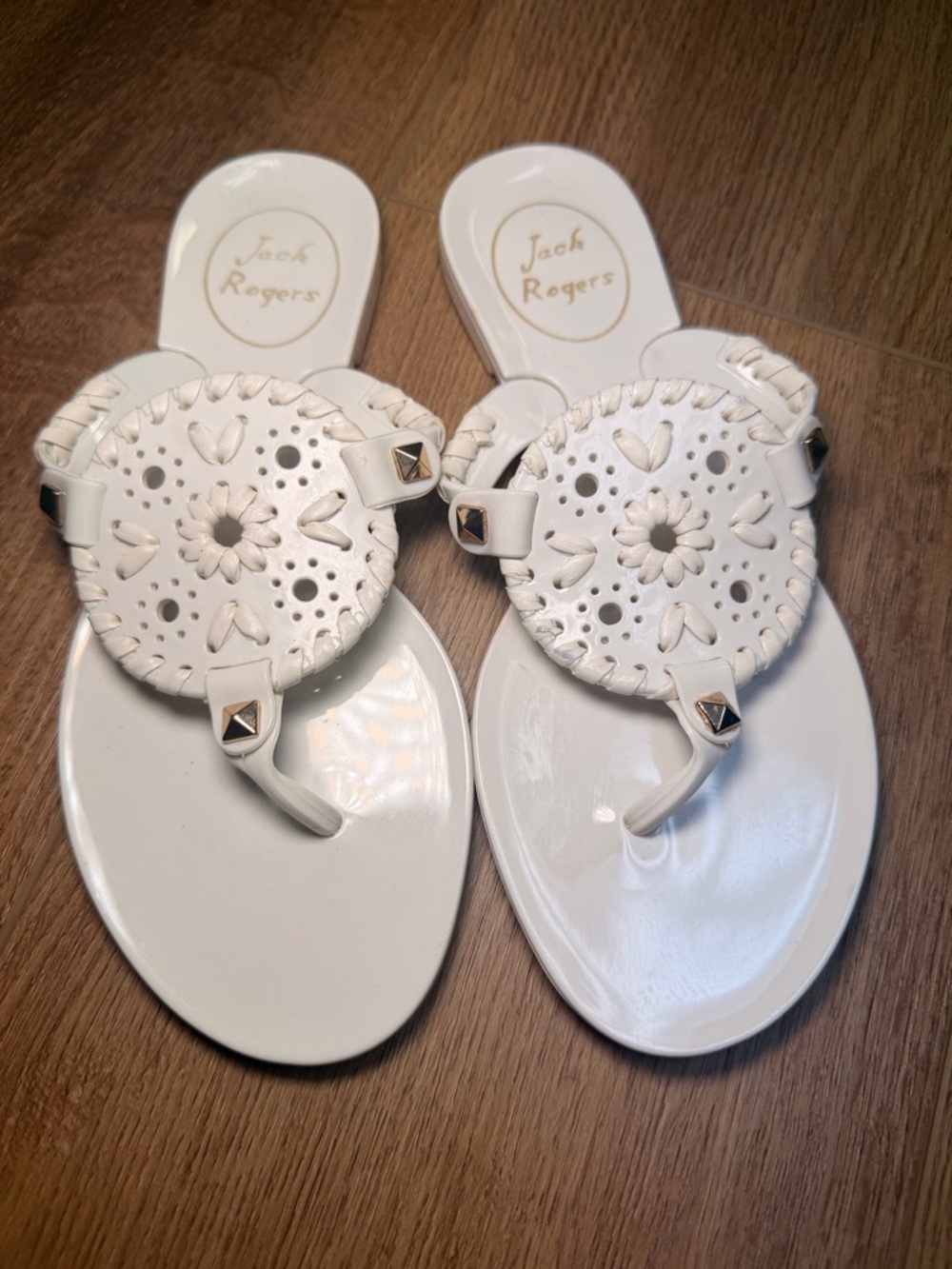 Jack Rogers Georgica Jelly Sandals‎ Girl’s 13 White Medallion Gold Stud Accents